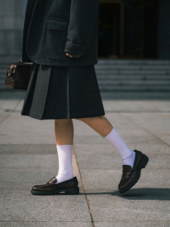 Wool Blend Pleats Skirt (Black)