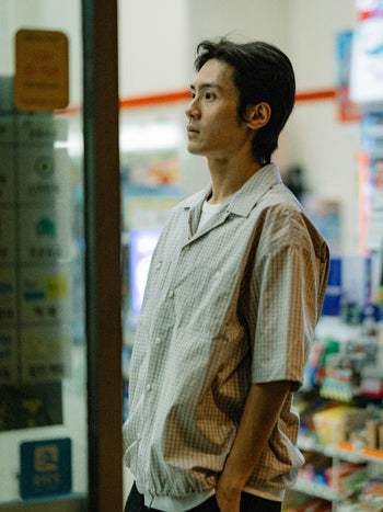 Open Collar Check Shirts (Beige)
