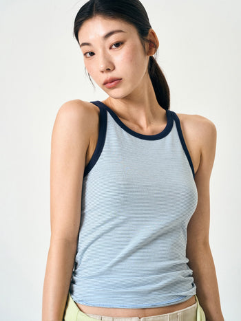 U-neck Sleeveless Top (Stripe Blue)