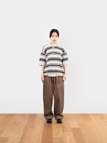 Airy Cotton Collar Knit (Stripe Ivory)