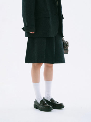 Wool Blend Pleats Skirt (Charcoal)