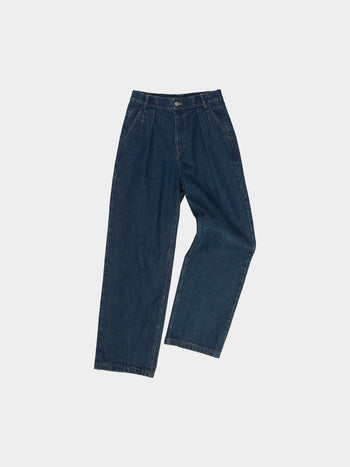 Loose Fit Pin-tuck Denim Pants (Deep Indigo)