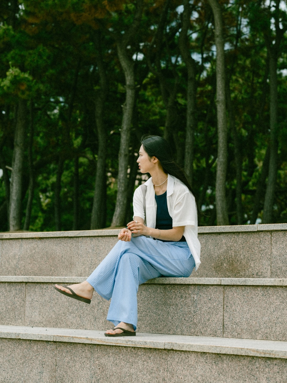 Easy Stripe Banding Pants (Stripe Olive)