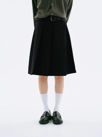 Wool Blend Pleats Skirt (Black)