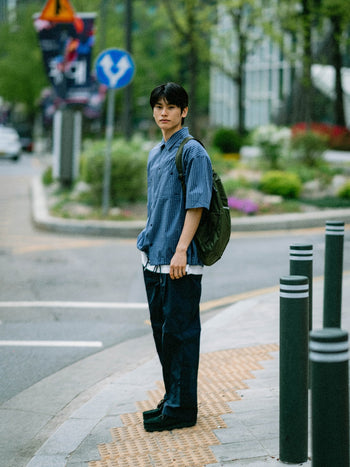 Open Collar Check Shirts (Charcoal)