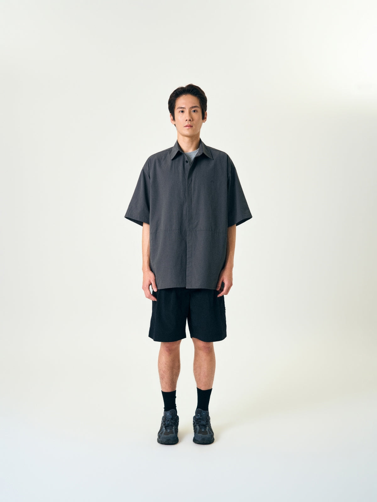 Hidden Type Half Sleeve Shirts (Navy)