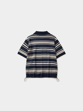 Airy Cotton Collar Knit (Stripe Navy)