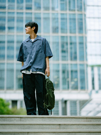 Open Collar Check Shirts (Navy)