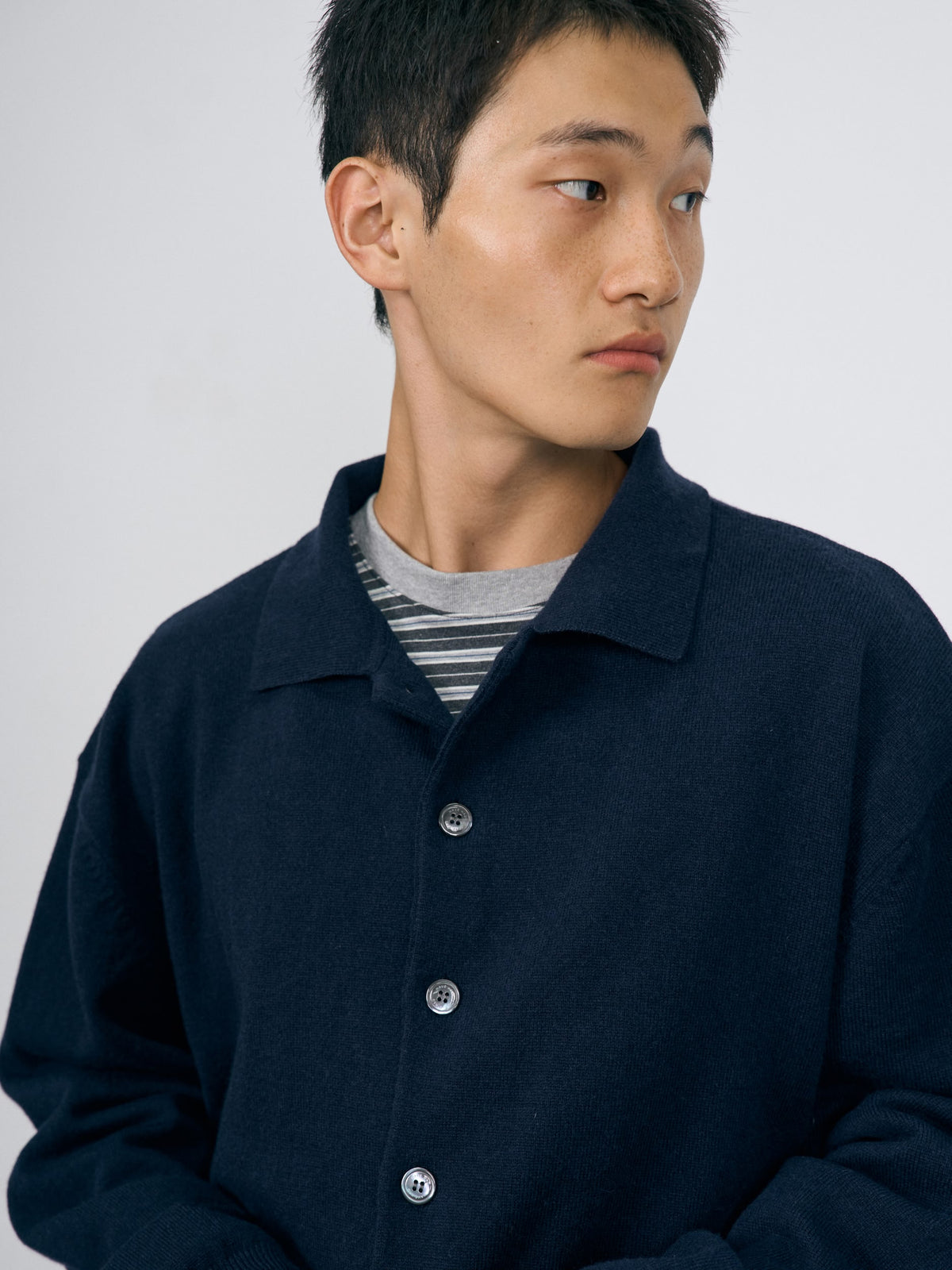 Daily Wool Collar Cardigan (Navy)