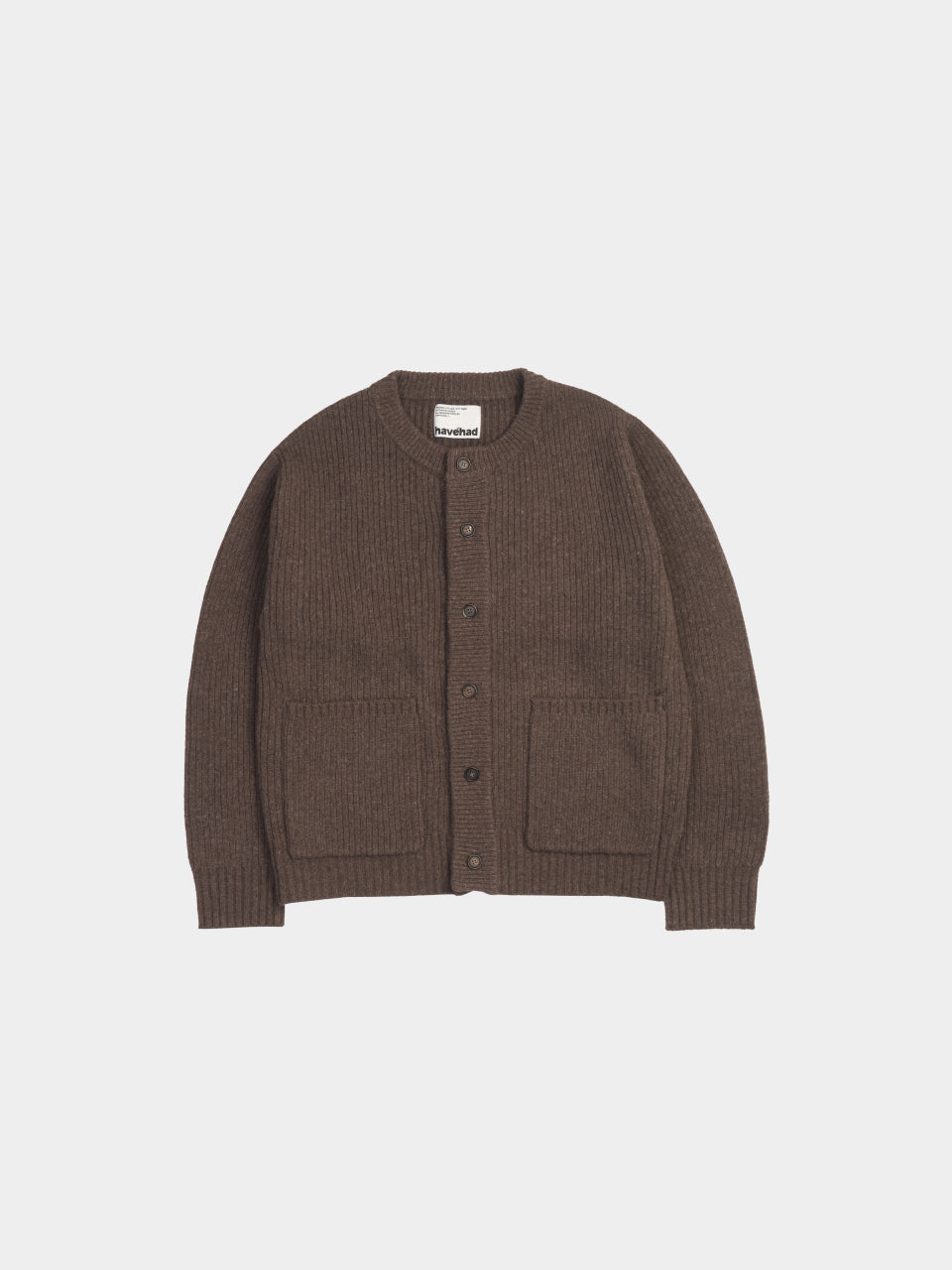 Fine Wool Roundneck Cardigan (Brown)